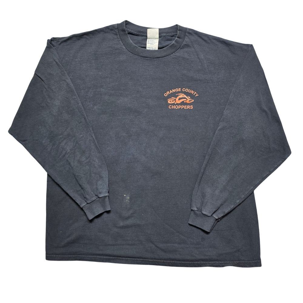 Y2K Grunge Long Sleeve Tee Mens XL Black Orange County Choppers Graphic